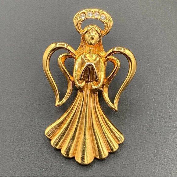 Avon Singing Angel in Gold Tone with Tack Pin Backing Vintage 1990s Avon - Picture 3 of 9